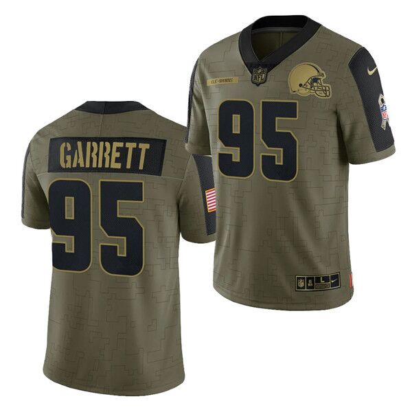 Men's Cleveland Browns #95 Myles Garrett 2021 Olive Salute To Service Limited Stitched Jersey